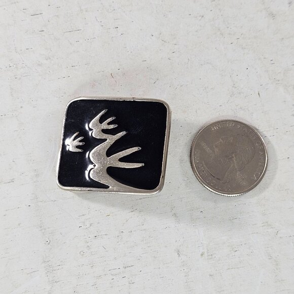 Vintage Silver & Black Enamel Swallow Design Belt Buckle Flying Birds - Picture 6 of 8